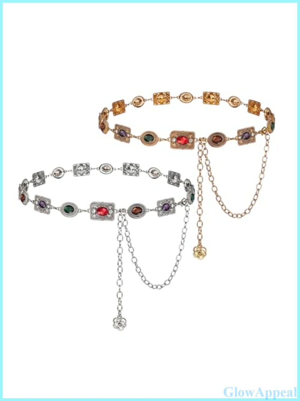 Sparkly Rhinestone Chain Belt Set Vintage Metal Waist Chain Alloy 2 Pc